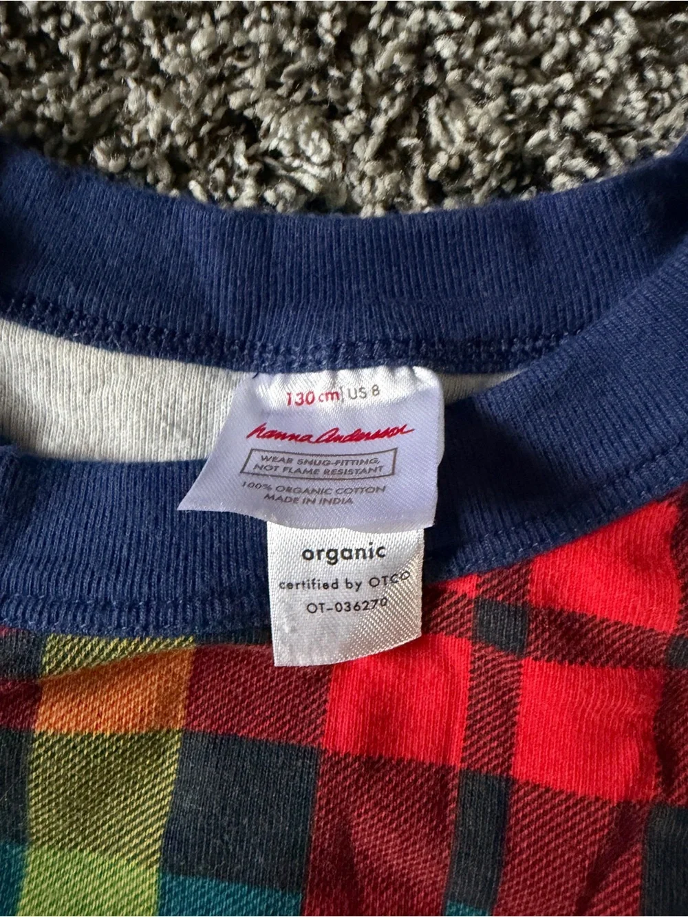 Hanna Andersson organic multi color Plaid Long John Pajama Set.